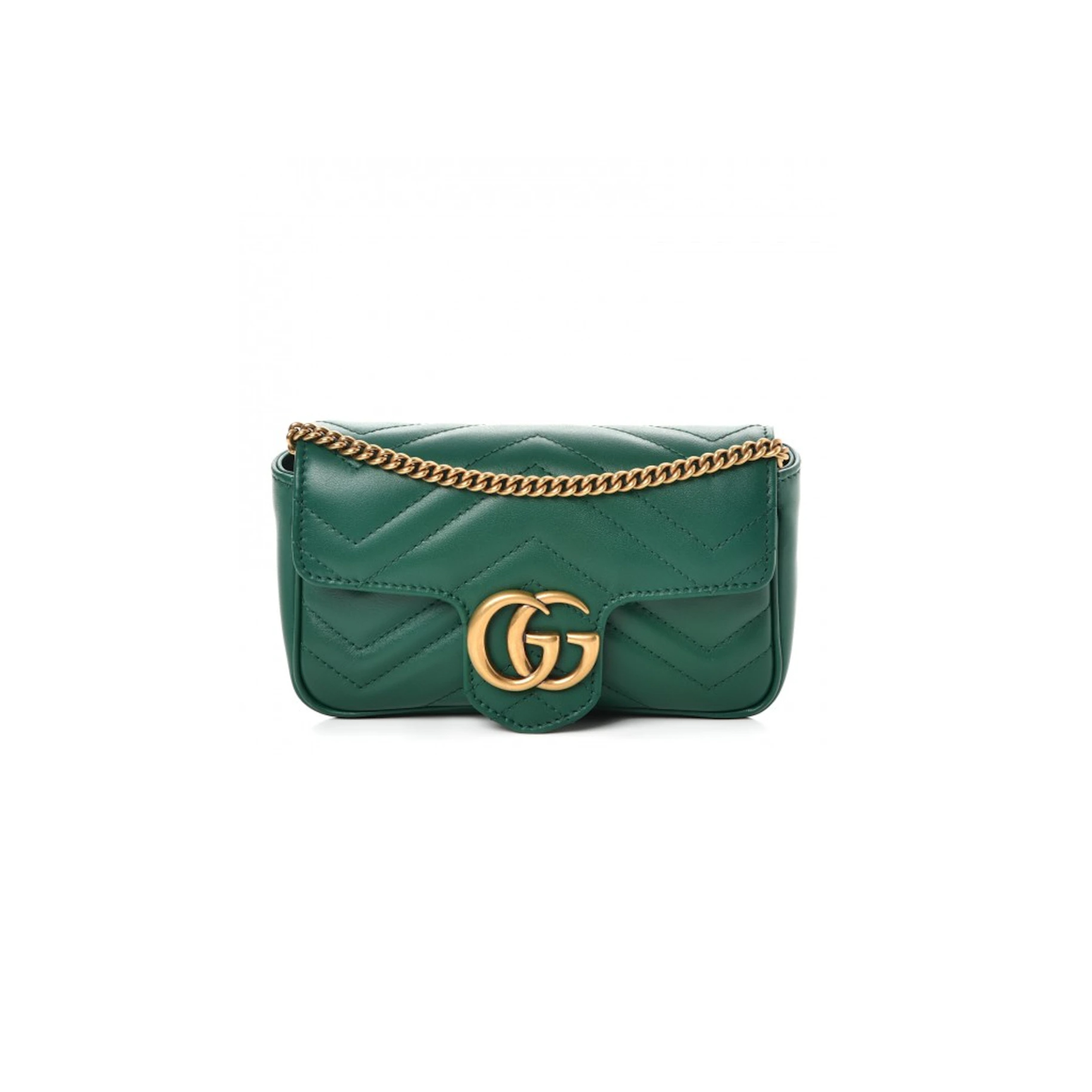 GUCCI GG MARMONTMATELASSE SUPER MINI EMERALD GREEN 476433 (16.5*10*5cm)